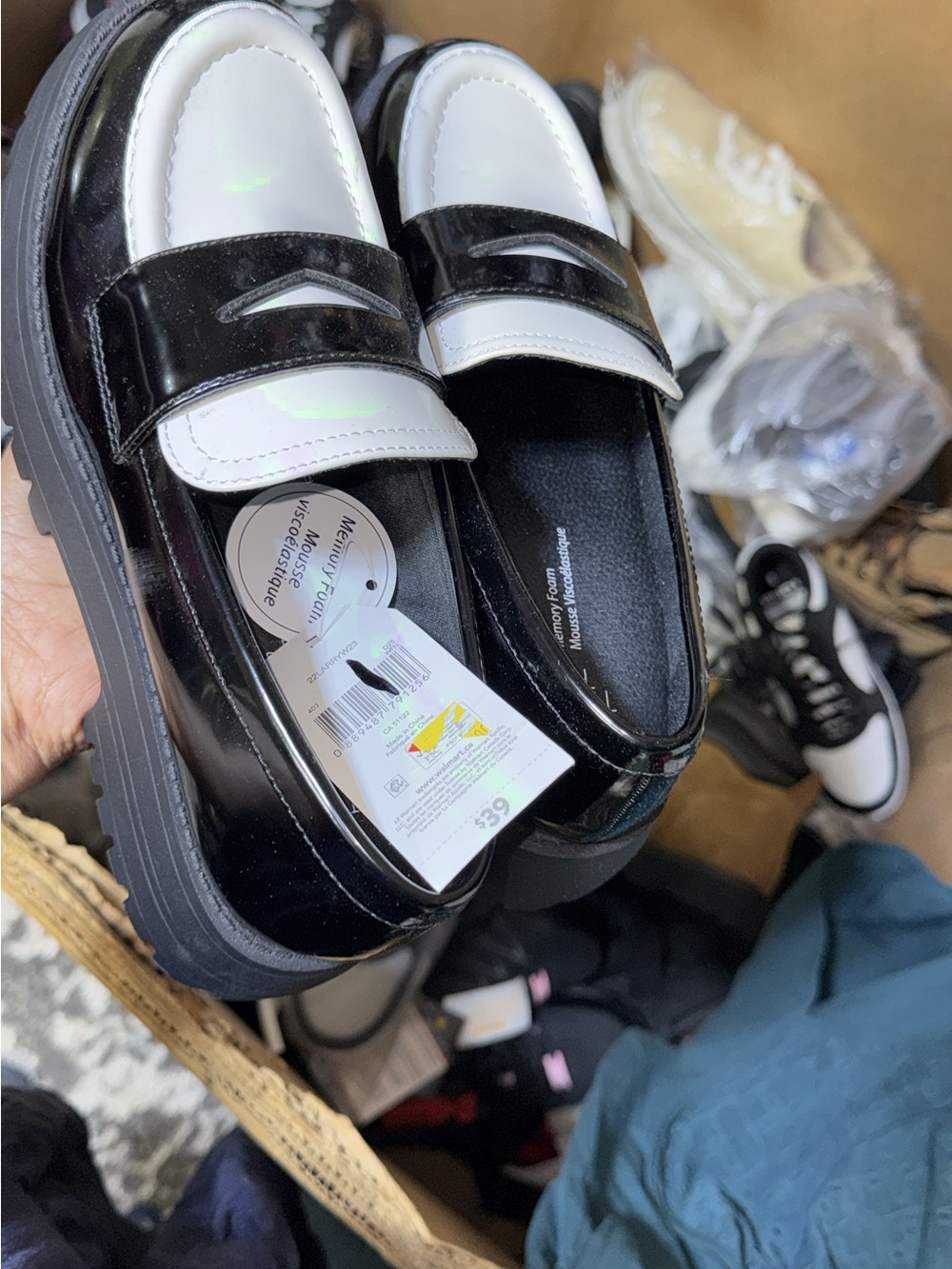 Kids Two-Tone Black and White Patent Loafers